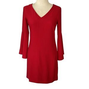 Amanda Uprichard Red Lined Sheath Dress Bell Slit Sleeves Women’s Small